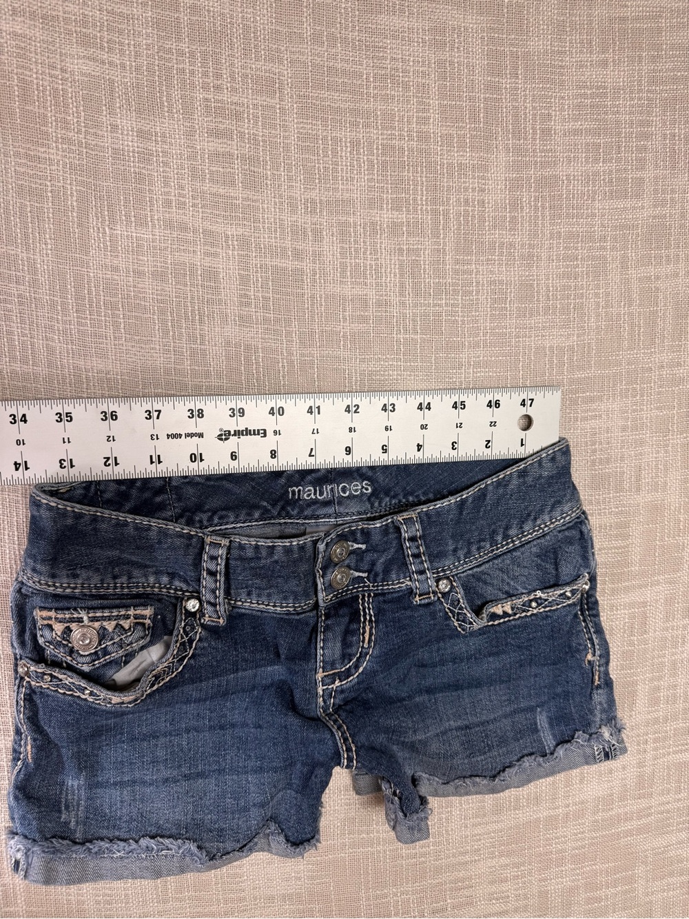 Maurices Low Rise Y2K Embellished Denim Mini Shorts Size 3/4 - Picture 6 of 9